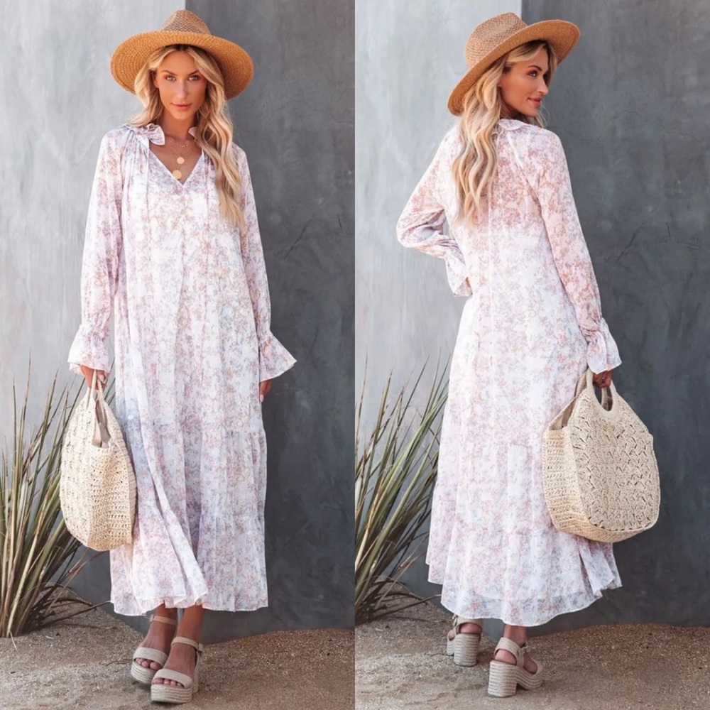 VICI x Fate Dashing Daisies Chiffon Boho Maxi Dress Purple Lavender Floral